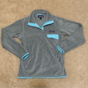 Patagonia Women’s Re-Tool Snap-T Fleece Pullover Gray Teal Blue Sz XS Hiking